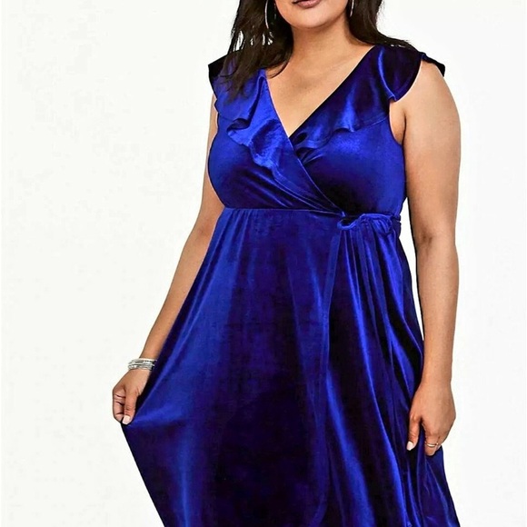torrid Dresses & Skirts - Torrid Royal Blue Asymmetrical Velvet Dress